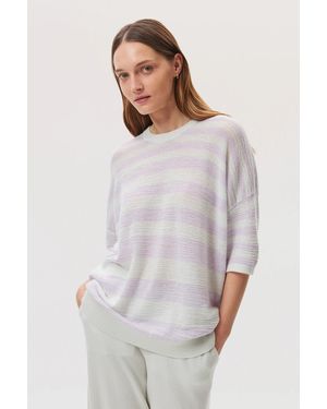 Johnstons of Elgin Textured Stripe Oversized Cashmere T-Shirt - White