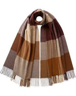 Johnstons of Elgin Block Check Cashmere Stole - Brown