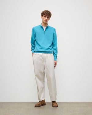 Johnstons of Elgin Rory & Classic Cashmere Contrast Zip Neck Jumper - Blue