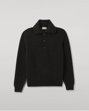Johnstons of Elgin Douglas Button Neck Dark Cashmere Sweater - Black
