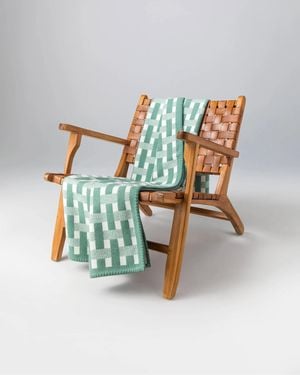 Johnstons of Elgin Blanket Stitched Basketweave Throw - Green
