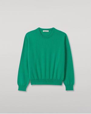 Johnstons of Elgin Lunan Classic Bright Cashmere Crew Jumper - Green
