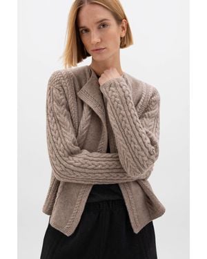 Johnstons of Elgin Aran Cable Cashmere Waterfall Cardigan - Brown