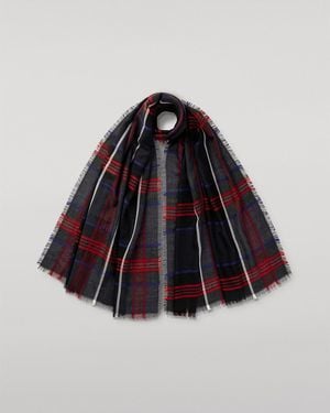Johnstons of Elgin Orton Crammed Tartan Cashmere Scarf - Blue