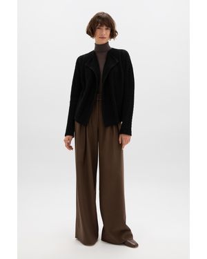 Johnstons of Elgin Aran Cable Cashmere Waterfall Cardigan - Black