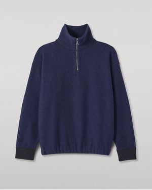 Johnstons of Elgin Reel Cashmere Half Zip Sweater - Blue