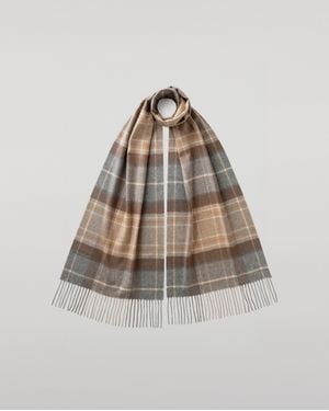Johnstons of Elgin Natural Mackellar Tartan Wide Cashmere Scarf - Brown