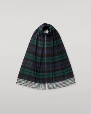 Johnstons of Elgin Wide Watch Tartan Cashmere Scarf - Blue