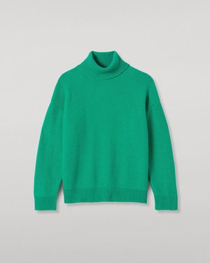 Johnstons of Elgin Maggie Reverse Stitch Roll Neck Cashmere Jumper - Green