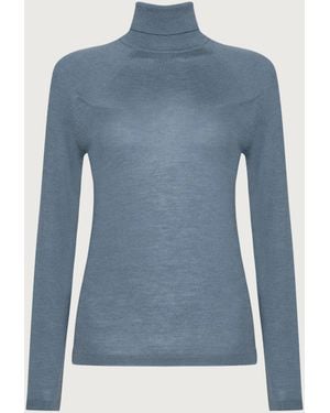 Johnstons of Elgin Superfine Cashmere Roll Neck Sweater - Blue