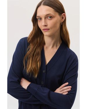 Johnstons of Elgin Superfine Merino Wool Dark Cardigan - Blue