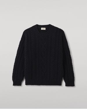 Johnstons of Elgin Macdonald Dark Aran Cable Cashmere Sweater - Black