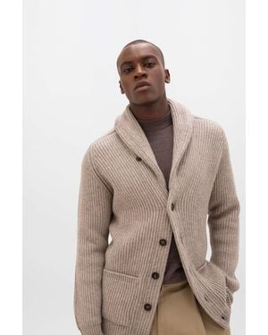 Johnstons of Elgin Ribbed Shawl Collar Cashmere Cardigan - Brown