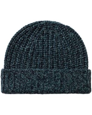 Johnstons of Elgin Half Cardigan Stich Dark Cashmere Beanie - Blue