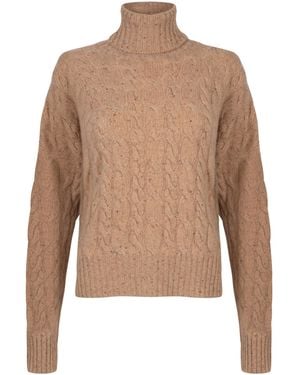 Johnstons of Elgin Cable Cashmere Roll Neck - Natural