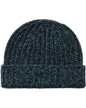 Johnstons of Elgin Half Cardigan Stich Dark Cashmere Beanie - Blue