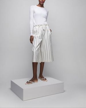 Johnstons of Elgin Gathered Waist Cropped Stripe Pants - White