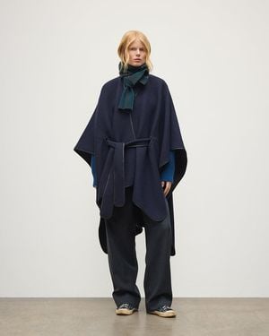 Johnstons of Elgin Charcoal Belted Cape With Leather Binding - Blue