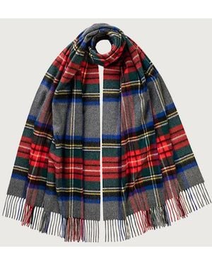 Johnstons of Elgin Stewart Tartan Cashmere Stole - Red