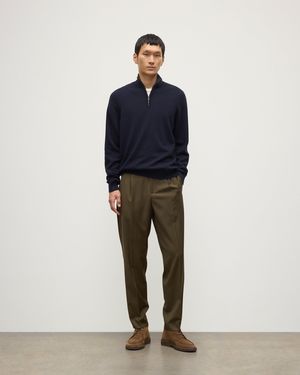 Johnstons of Elgin Cashmere Contrast Zip Neck Sweater - Blue