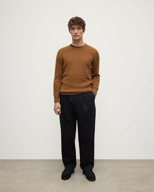 Johnstons of Elgin Cable Knit Dark Camel Cashmere Jumper - Natural