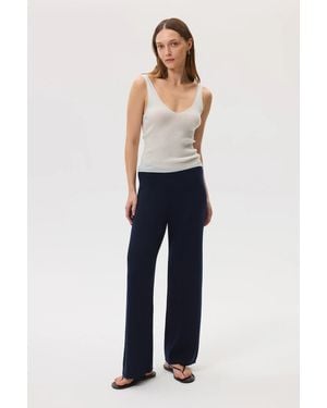 Johnstons of Elgin Ribbed Merino Dark Wide Leg Trousers - Blue