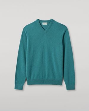 Johnstons of Elgin Rory Classic Cashmere V-Neck Sweater - Blue