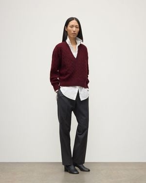 Johnstons of Elgin Kylesku Deep V Dark Cashmere Sweater - Red