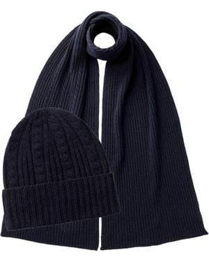 Johnstons of Elgin Cable Cashmere Scarf & Beanie Gift Set - Blue