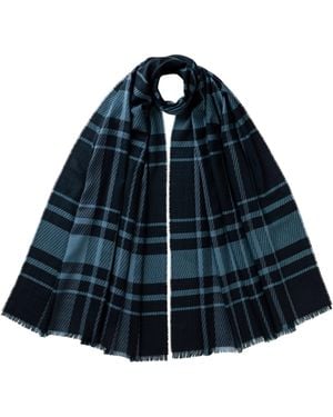 Johnstons of Elgin Twill Check Scarf - Blue
