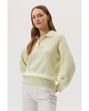 Johnstons of Elgin Cropped Cable Light Cashmere Jumper - Yellow