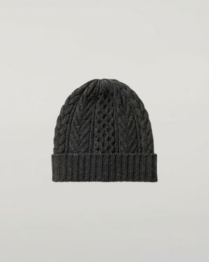 Johnstons of Elgin Aran Cable Charcoal Cashmere Beanie - Black