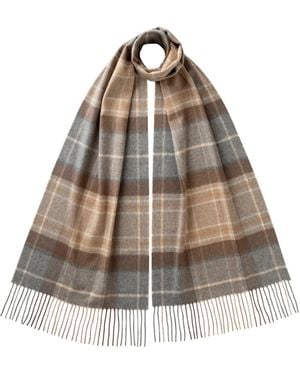 Johnstons of Elgin Natural Mackellar Tartan Wide Cashmere Scarf - Brown