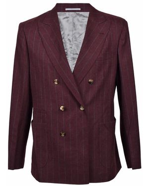 Brunello Cucinelli Burgundy Wool Double Breasted Blazer, Brand Size 50 (Us - Purple
