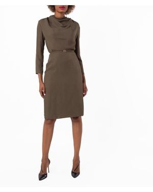 Bally Military Cowl-Neck Belted Midi Dress - Brown