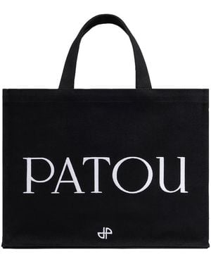 Patou Medium Tote Bag With Logo - Black