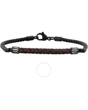 Robert Alton Stainless Steel Finish With Woven Leather Accent Bracelet - Black