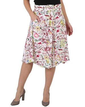 KENZO Ladies Floral Paint Print Asymmetric Gathered Skirt, Brand Size 36 (Us - Pink