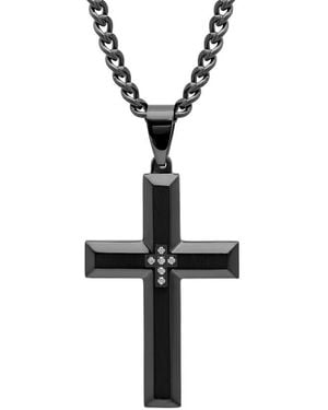 Robert Alton 1/20 Ctw Stainless Steel Finish Finish Diamond Cross Pendant - Black