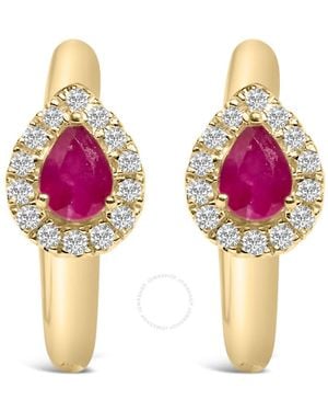 Haus of Brilliance 10K Pear Cut Ruby 4X3 Mm And 1/10 Cttw Round Diamond Huggy Earrings - Pink