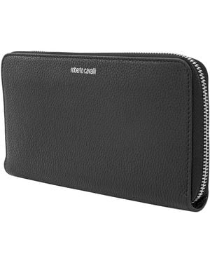 Roberto Cavalli Majestic Calf Zip-Around Logo Wallet - Black