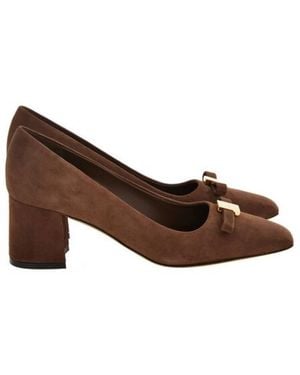 Ferragamo Myra Bow Block Heel Pumps - Brown