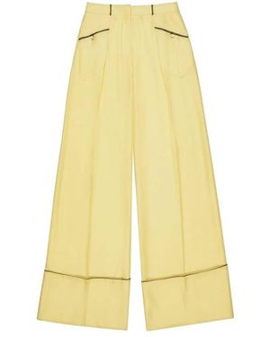 Bally Silk Wide-Leg Tailored Pants, Brand Size 38 Us - Yellow