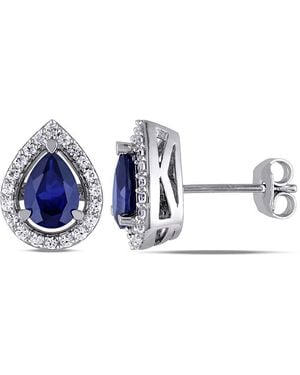 Amour Created And Sapphire Teardrop Earrings - Blue