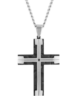 Robert Alton Diamond Accent Stainless Steel With Finish Cross Pendant - Metallic