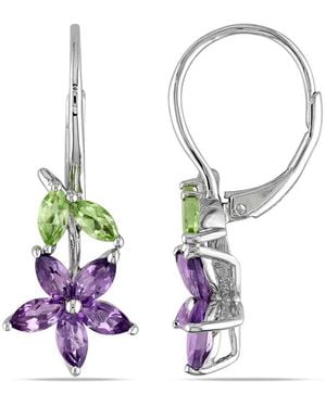 Amour 1 4/5 Ct Tgw Amethyst And Peridot Floral Leverback Earrings - Green