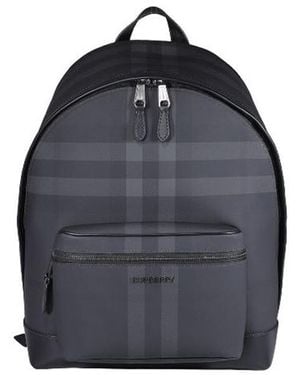 Burberry Charcoal Check And Leather Backpack - Blue