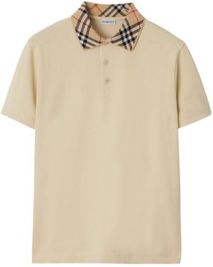 Burberry Vintage Check Collar Cotton Polo Shirt - Natural