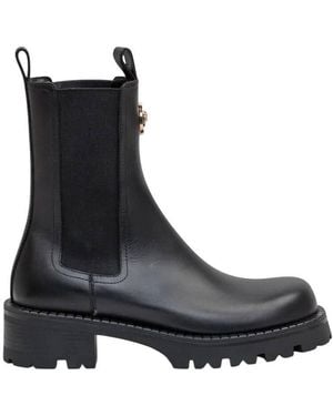 Versace La Medusa Embossed Logo Leather Boots, Brand Size 36 Us - Black