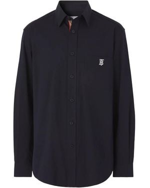 Burberry Logo Embroidered Cotton Shirt - Blue